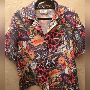 Vintage 90s D’Allard’s Tropical Botanical Blouse | Made in Canada | Boxy Fit